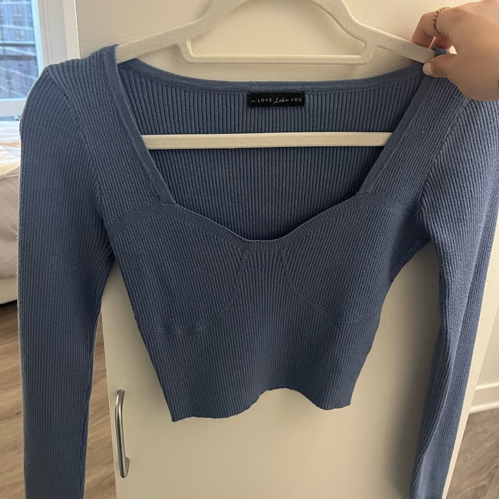 Blue Ribbed Crop Top